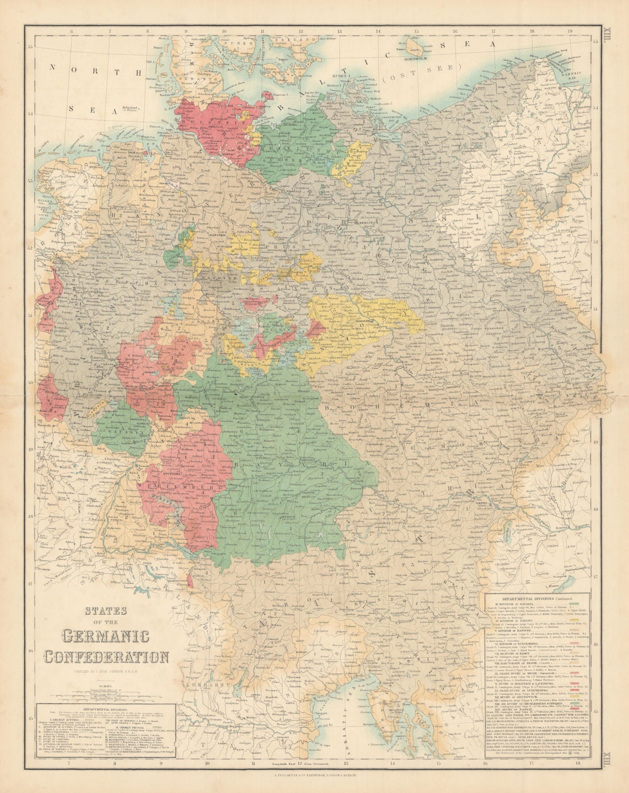 States of the late Germanic Confederation. Germany Austria. FULLARTON c1863 map